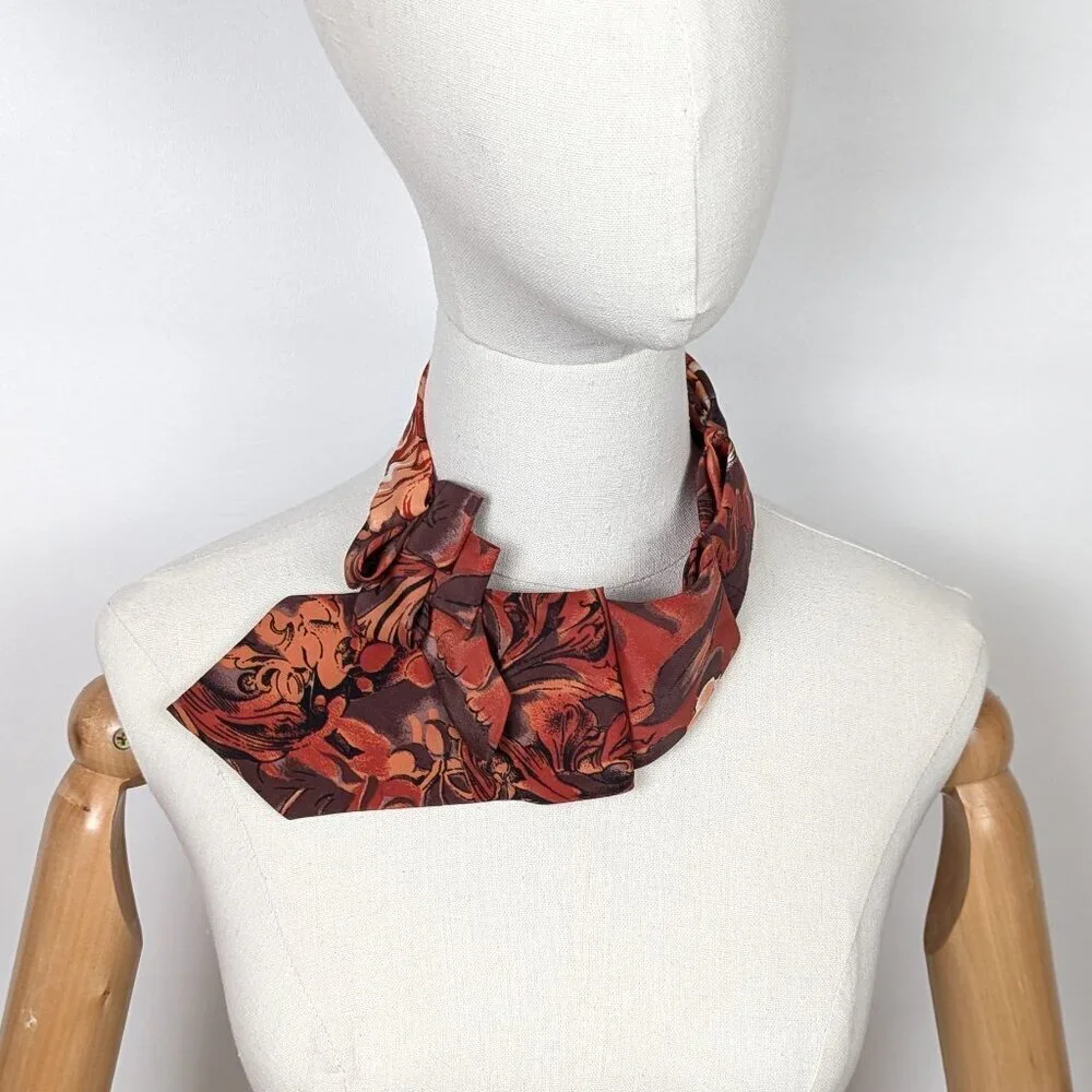 NWT Ogsplosh Women's Silk Ascot Scarf Abstract Print Burnt Orange Short
